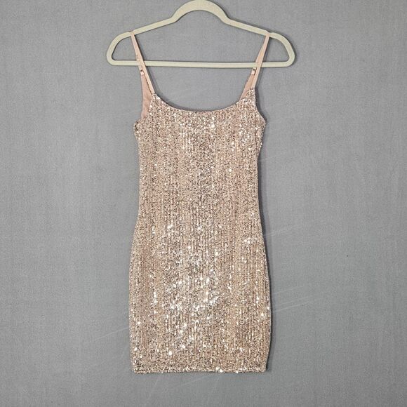 New Privy Casino Dress Glam Mesh Sequin Size Small $89 Back Drape Soft Pink - Picture 5 of 7